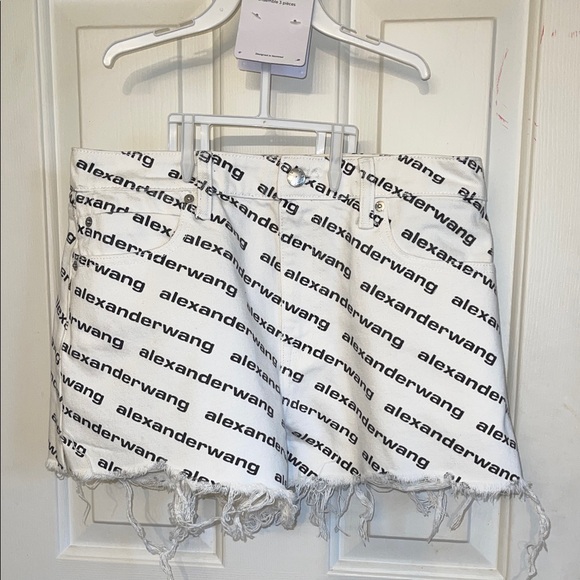 Alexander Wang Black and White Logo Denim Shorts - Picture 2 of 6
